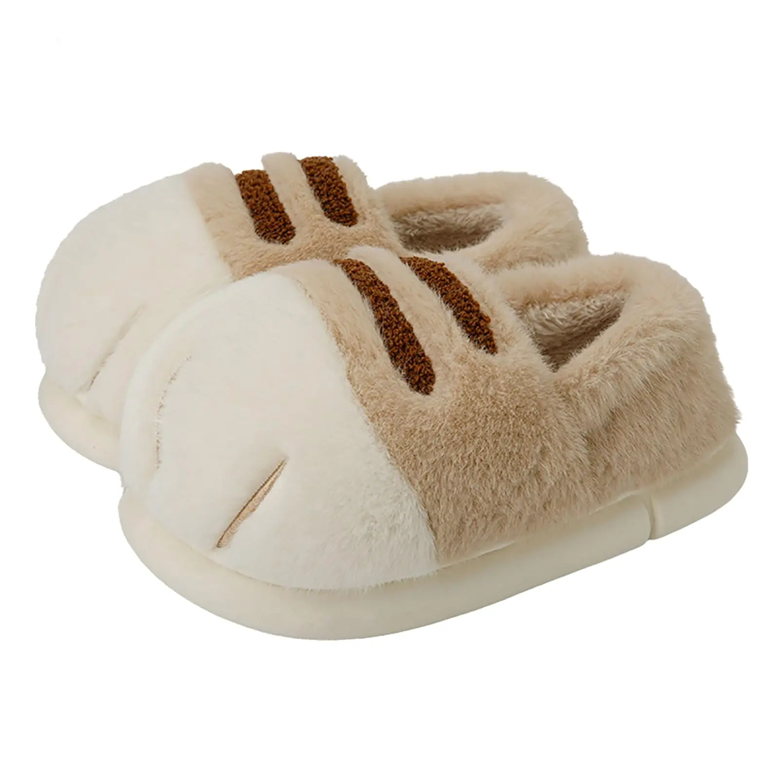 Women's Cute Cartoon Cat Paw Plush Flat Slide Slippers - Stylish, Warm, Comfortable Home Cotton Footwear for Indoor-Outdoor Fall Winter Use, Flat Slippers