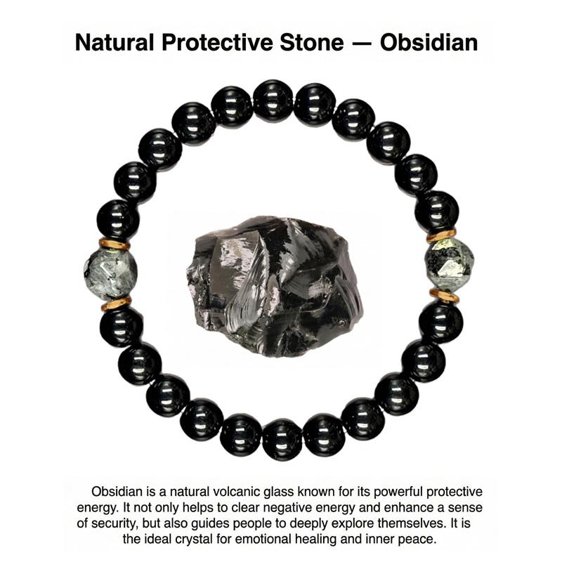 Obsidian Hand Chain Bracelet, 8mm Manifestation & Protection Bracelet, Men's Energy Jewelry, Mother's Day Gift, Premium Bracelet, Jewelry Gifts for Valentine's, Birthdays, Anniversary, Black Beaded Bracelet