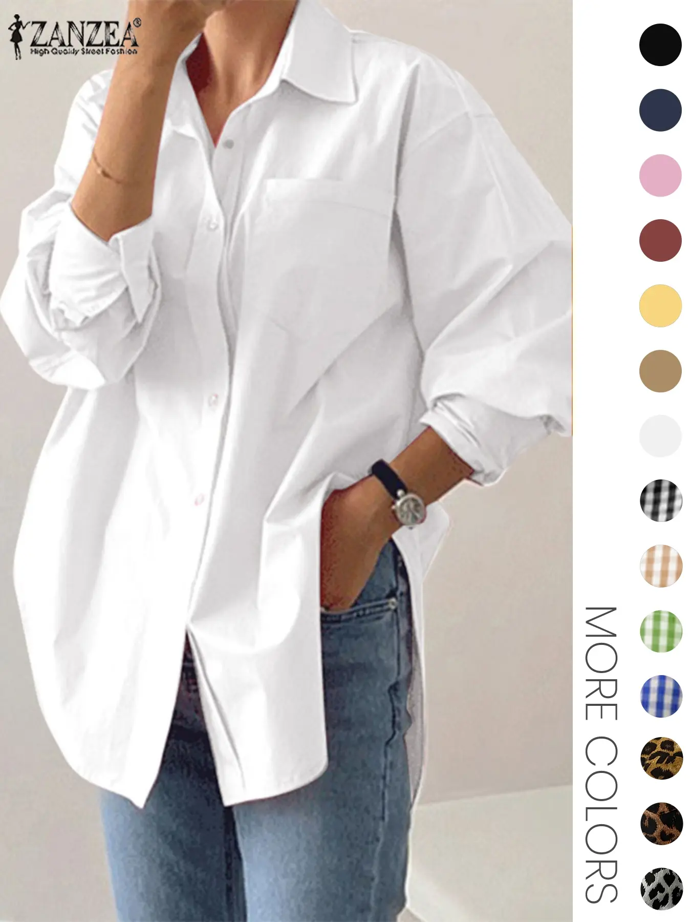 Women's Plain Basic Button Front Drop Shoulder Shirt Blouse, Casual Fashion Shirt, Casual Shirts, Casual Loose Fit Long Sleeve Collared Top for Fall & Winter, Quality & Durable Women's Clothing for Daily Wear