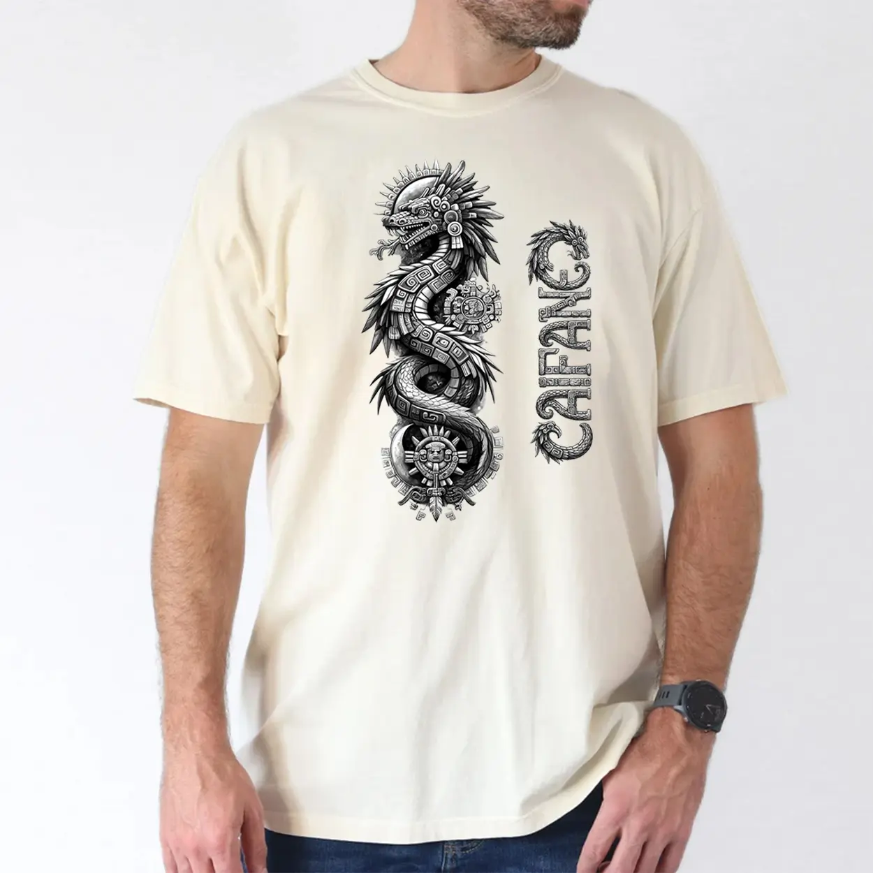 Caifanes Aztec Serpent Totem Comfort Color Letter Printed Tee Ring-Spun Cotton Soft-Washed T-Shirt Trendy Tops Perfect Gift