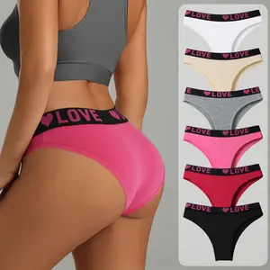 HOTCOM 6 Pack High Rise Comfortable Casual Panties Set-Women's Plain Letter Tape Panties for Everyday Wear -Soft,Breathable, and Relaxing