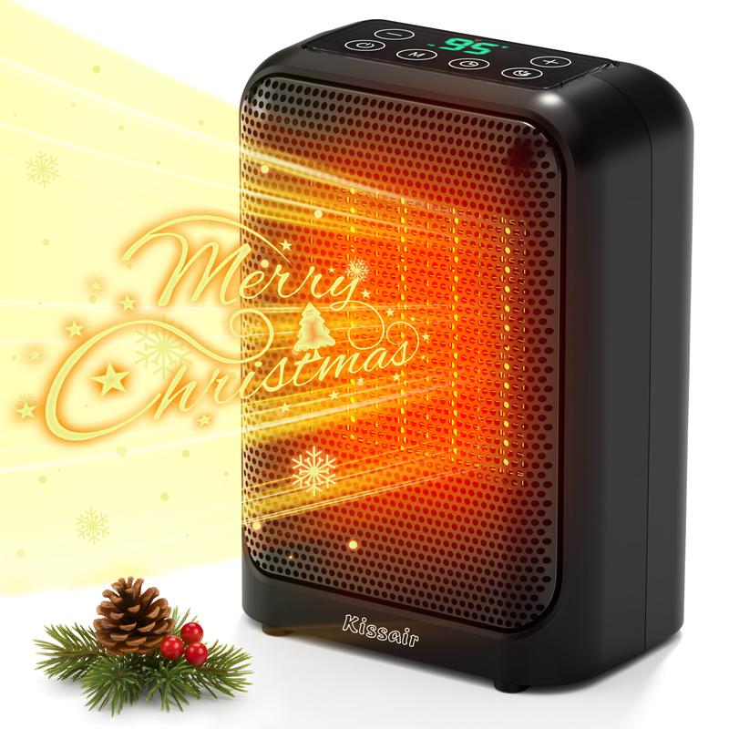 KISSAIR Ceramic Fast-Heating Space Heater: 24-Hour Timer + LED Display, Overheat & Tip-Over Protection (Safer), Quiet DC Motor, Eco/Sleep/Child Lock Modes, Precise NTC Sensor (77°F - 95°F) — For Bedrooms, Offices, Small Apartments, Bathrooms