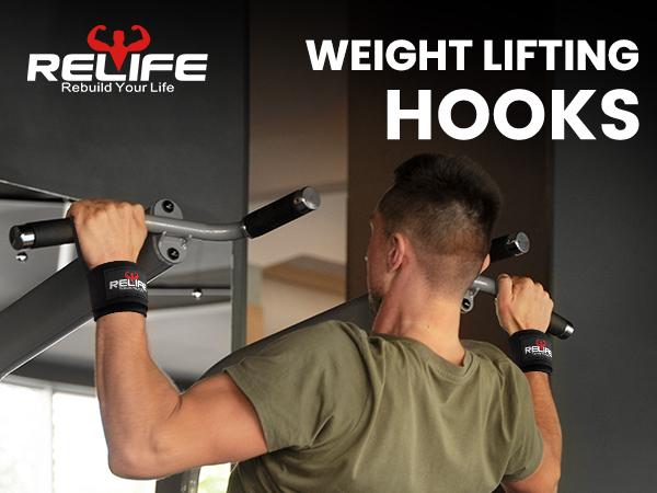 Relifesports Weight Lifting Hooks (Pair) Lifting Wrist Straps for Powerlifting,Strength Training, Deadlifts, Pull Ups, Shrugs - Gym Gloves For Men and Women