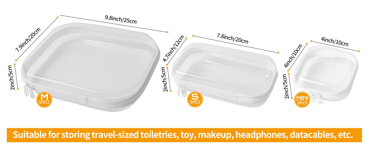 5PCS Clear Hard Shell Zippered Case, Diaper Bag Organizing Pouches, Waterproof Cosmetic Bag, Kid's Toy Strage Organizer Bins, Pencil Case, Christmas Storage Bins Clear Hard Shell Zippered Case, Diaper Bag Organizing Pouches, Waterproof Cosmetic Bag