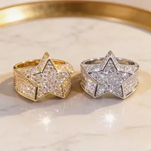 Chunky Statement Silverly Hiphop Star Ring Bride Engagement Promise Anniversary Birthstone Wedding Ring Full Cubic Zirconia Sparkling Jewelry Daily Party Wear Accessory Gift for Him Her Christmas New Year Valentine