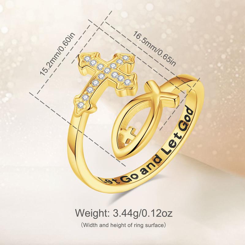 Eudora S925 Sliver Vintage Saint Benedict Ring, Adjustable St.Benedict Open Ring, Unisex Band with Benedictine Cross & Latin Inscriptions, Christian Jewelry Gift