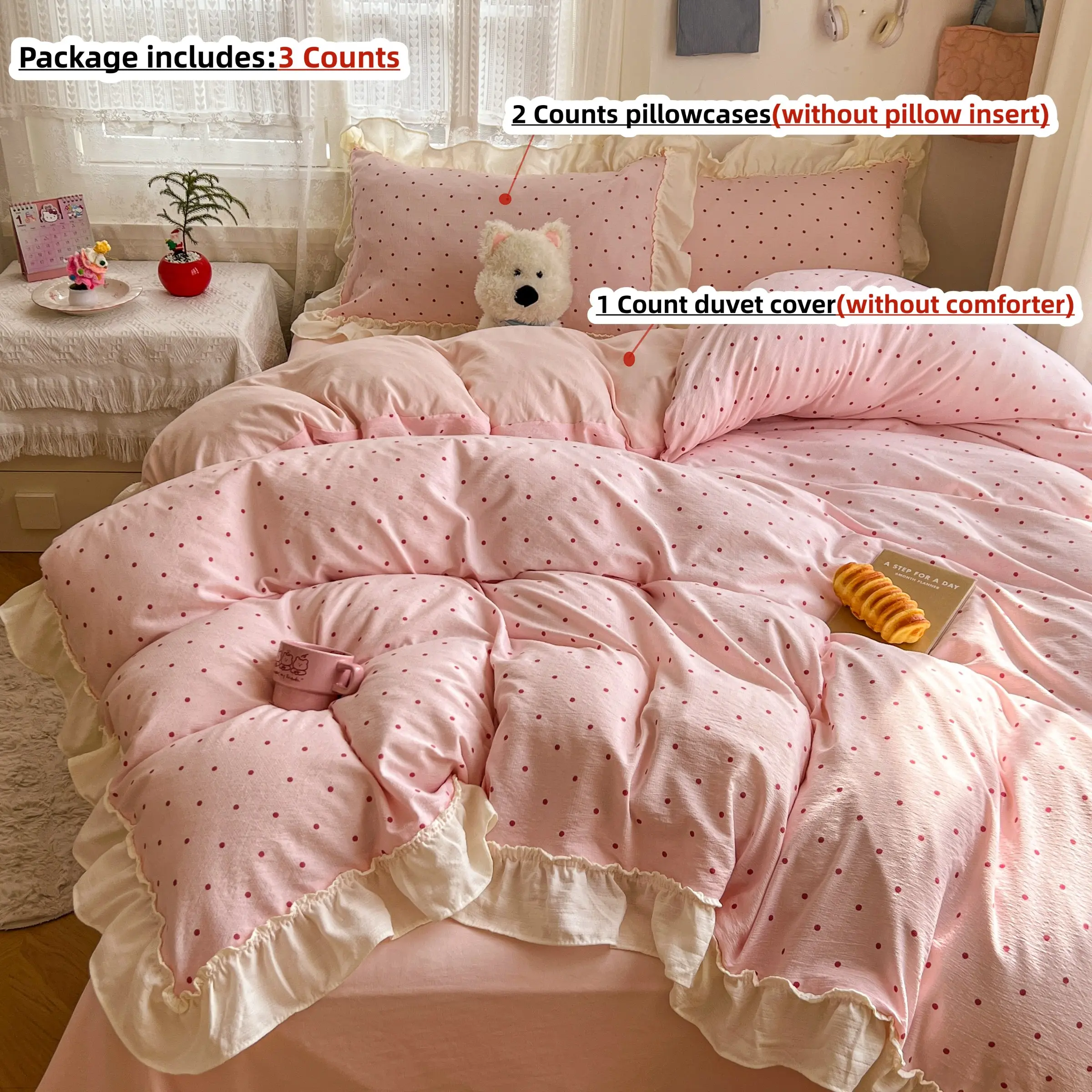 Korean Style Polka Dot Bedding Set, Theme Bedding Set, Includes Duvet Cover & Pillowcases, no insert, Bedroom Bedding Set, Household Bedding Set, Breathable Fabric, All-Season Use, Easy Care, Perfect Gift, Soft Bedding Sets