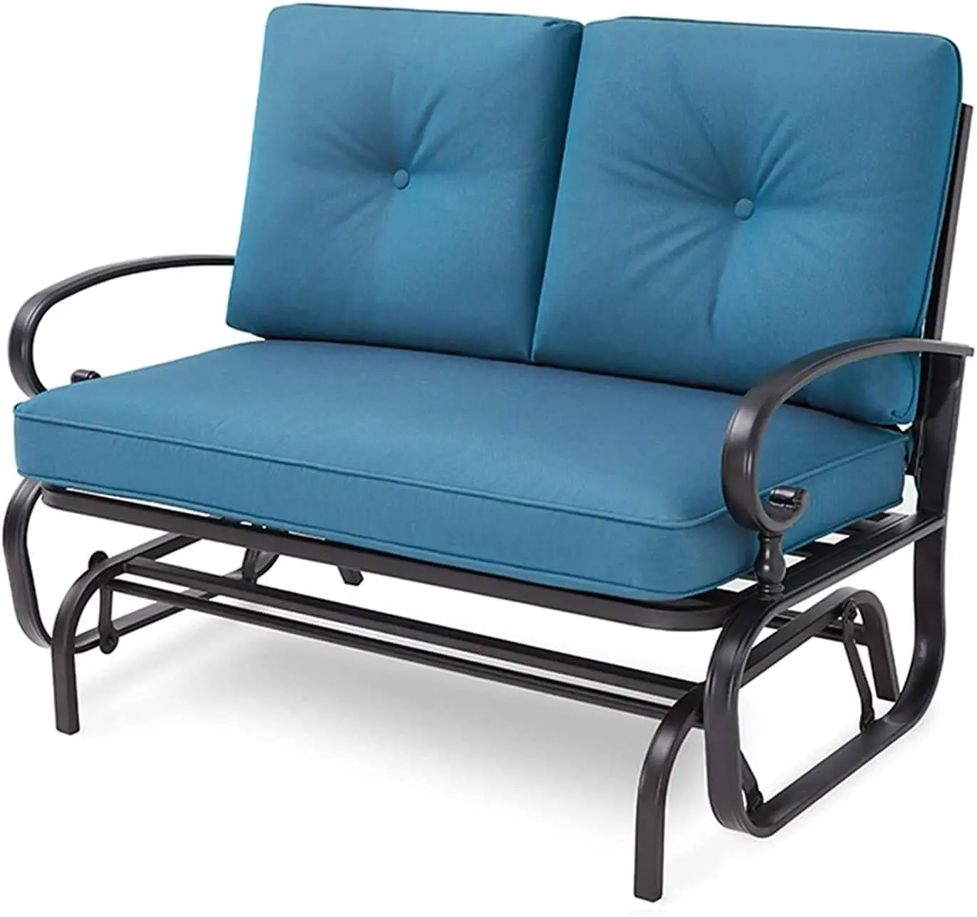INTERGREAT Patio Bench, Porch Glider Outdoor Swing Glider Rocking Loveseat, Steel Frame Chair with Thick Cushion (Peacock Blue)#Summervibes