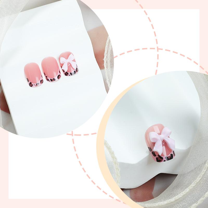 96pcs Short Square Nail Art Kit, Leopard Print Butterfly Design, Glossy Finish, Includes Jelly Glue and File, No Adhesive Needed, DIY Nail Kit