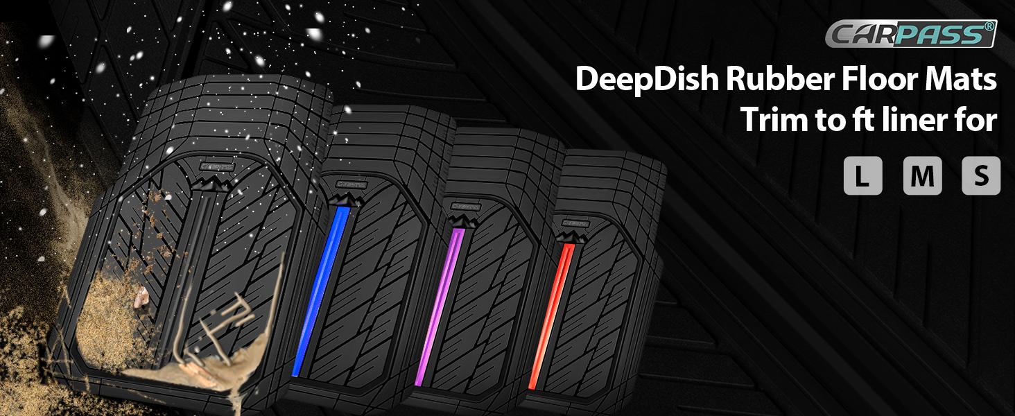 CAR PASS Durable Rubber Car Floor Mats, Deep Waterproof Car Mats All Weather, Universal Trim-to Fit Automotive Floor Mats for Car SUV Truck Van, Durable Floor Liners Solid