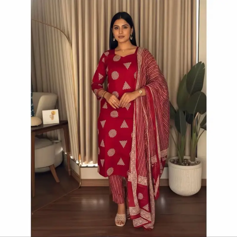 Women's Printed Cotton Kurta Set Suits