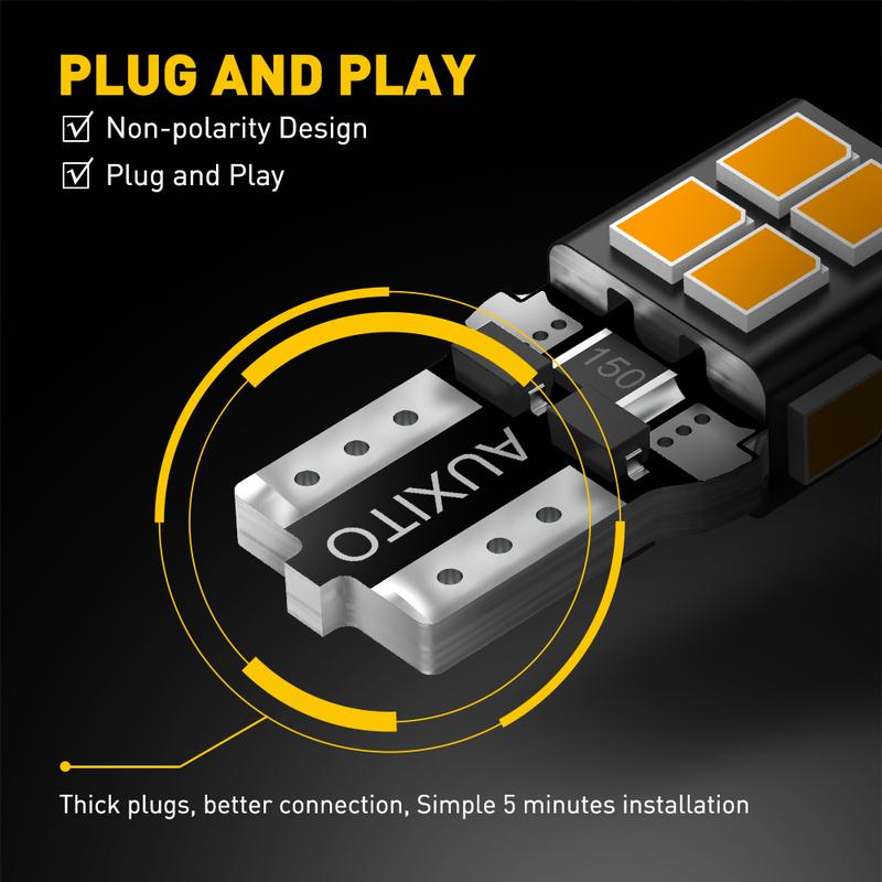 AUXITO 194 LED Bulb 6000K White 168 2825 W5W T10 Wedge 14-SMD Interior Car Bulbs Replacement for Dome Map Door Courtesy Trunk Parking License Plate Lights, 10 PCS