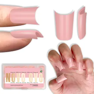 NOVO OVO Short Duck Nail Tips 240Pcs - Solid Baby Pink Soft Gel Flare Duck Feet Nails for Wide Nail Beds, Thick Full Cover False Nail Press Ons, Pre-Shaped Y2K Style Manicure (15 Sizes)