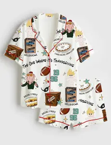 Women’s The One Where It's Thanksgiving Friends Turkey Short Sleeve Satin Pajama Set