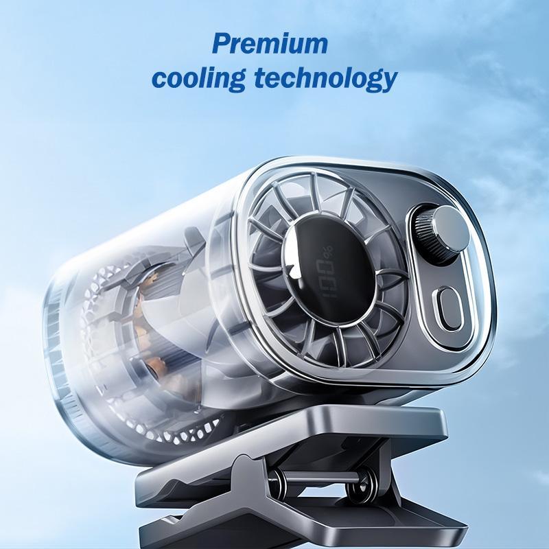 JOYTUTUS Car Clip On Fan with LED Display - 360° Rotation, 100 Speeds Adjustable, USB Rechargeable Personal Cooling Fan 1800mAh Battery