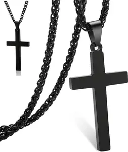 Fashion Cross Pendant Necklace Plated Stainless Steel Simple Big Cross Pendant Necklaces Large Dainty Christian Cross Necklace for Men woman