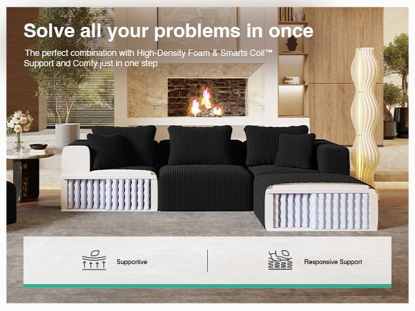 【4 Packages Shipping] Plush Corduroy Cloud Velvet Modular Couch with Chaise & Ottoman, No Assembly Required - L/U- Shaped Sectional Sofa Set with Flexible Configuration