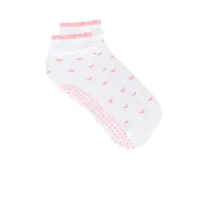 Souls. Ruffle Bow Grip Socks in Pink Hearts