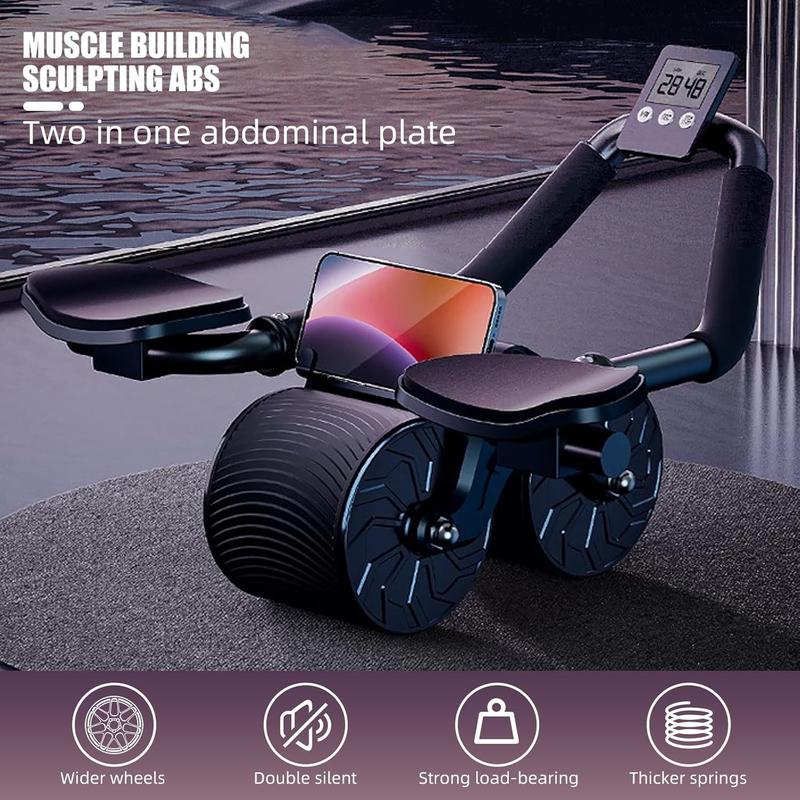 Ab Roller Wheel Workout Abdominal Fitness Wheel for Core Muscles Training with Digital Timer Phone Holder Smart Rebound Dual-Wheel Design Eco-Friendly Build maquina abdominal total body rueda