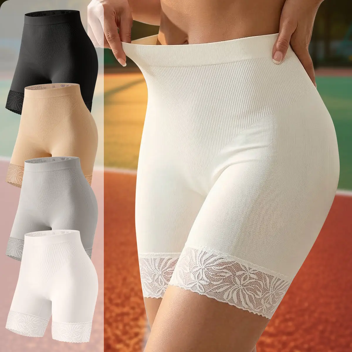 Morelect Women's 3/4 Pack High-Waisted Seamless Boyshorts with Elegant Lace Trim, Breathable Lightweight Safety Panties for Under Dresses, Dress‑Ready Fit, Seamless Underwear Boyshorts & Boxers