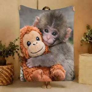 Punch Monkey Blanket Cute Baby Monkey Hug Plush Throw Adorable Animal Flannel Cozy Nursery Kawaii Soft Cartoon Gift