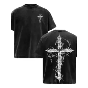Men'S Faded Tee with Short Sleeves, Featuring a Thorn Cross Dark Design, Stylish Retro Look, Made from High-Quality Soft Fabric, Perfect for Everyday Use, Festival Gifts, Or Party Celebrations, a Vintage T-Shirt for Men