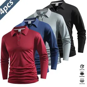 Men’s 4-Pack Colorblock Quick-Dry Polo Shirts with Turn-Down Collar and Long Sleeves, Available in Multiple Colors, Breathable and Comfortable, Versatile Tops for Business Commuting, Outdoor Activities, and Casual Wear