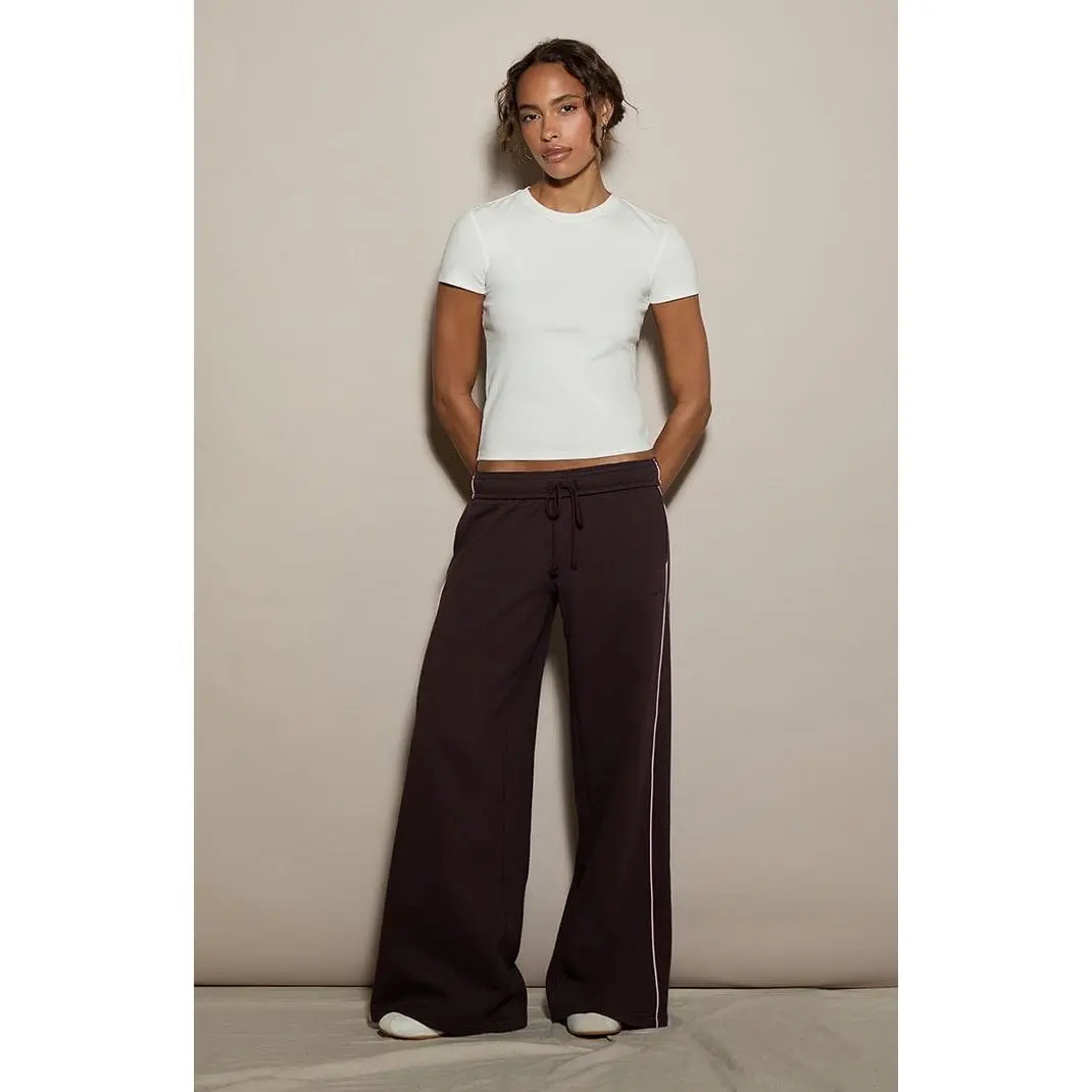 Pacsun Women's Brown Contrast Piping Ultra Soft Fleece Baggy Sweatpants