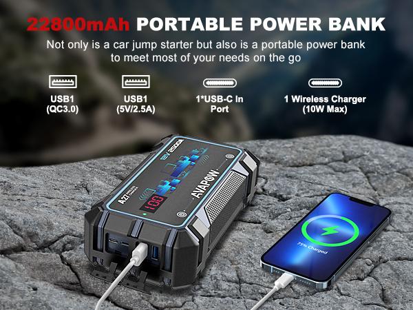 AVAPOW 2500A Peak Car Jump Starter, Portable for Up to 8L Gas/8L Diesel Engines, with Booster Function, Wireless Charging, 12V Lithium Jump Pack,Mather's Day