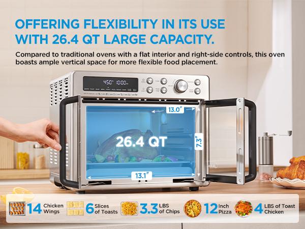 [2026 Kitchen Hack] Midea Flexify French Door Air Fryer Toaster Oven Combo 26.4 QT, Extra Large Countertop Air Fryer Oven 10-in-1 Combo 25% Faster Cooking & 90% Less Oil, Elegant Design Convection Fan, Gift of the Season