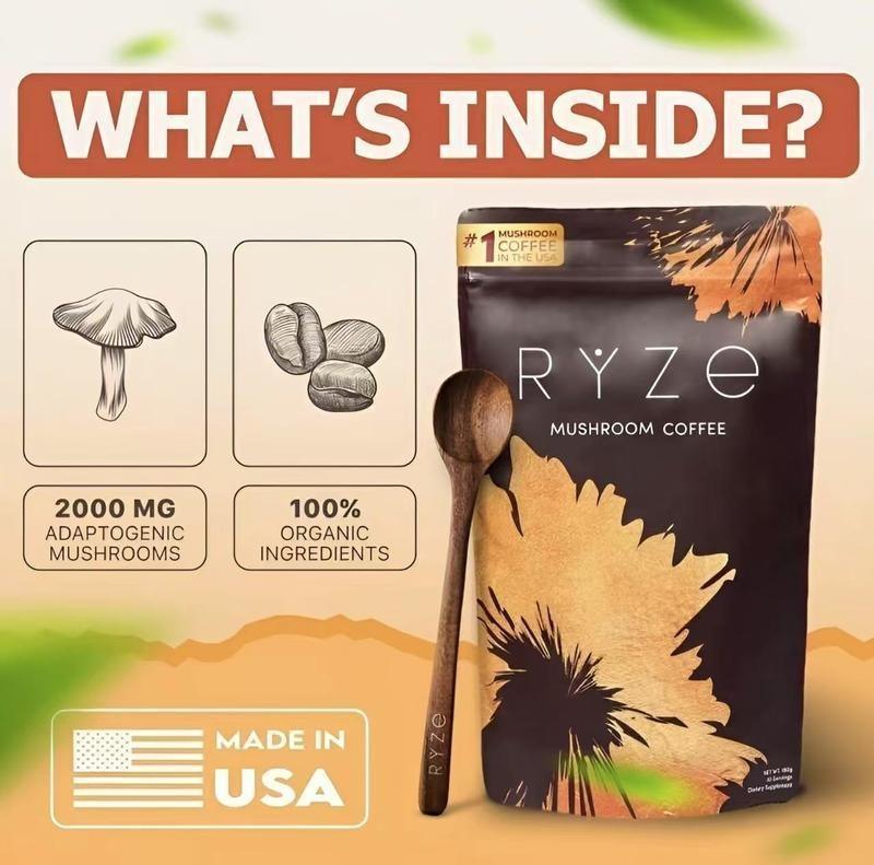 X2 RYZE SUPERFOODS Mushroom Coffee USDA Organic with 6 Adaptogenic Mushrooms and MCT Oil, USA Grown Instant Coffee for Better Energy, Focus, Digestion, Immunity with Lions Mane & Turkey Tail (30 servings)