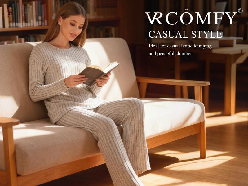 VRcomfy Womens 2 Piece Lounge Set – Cozy Fall Winter Loungewear with Pockets, Soft Matching Sweat Suit Pajamas