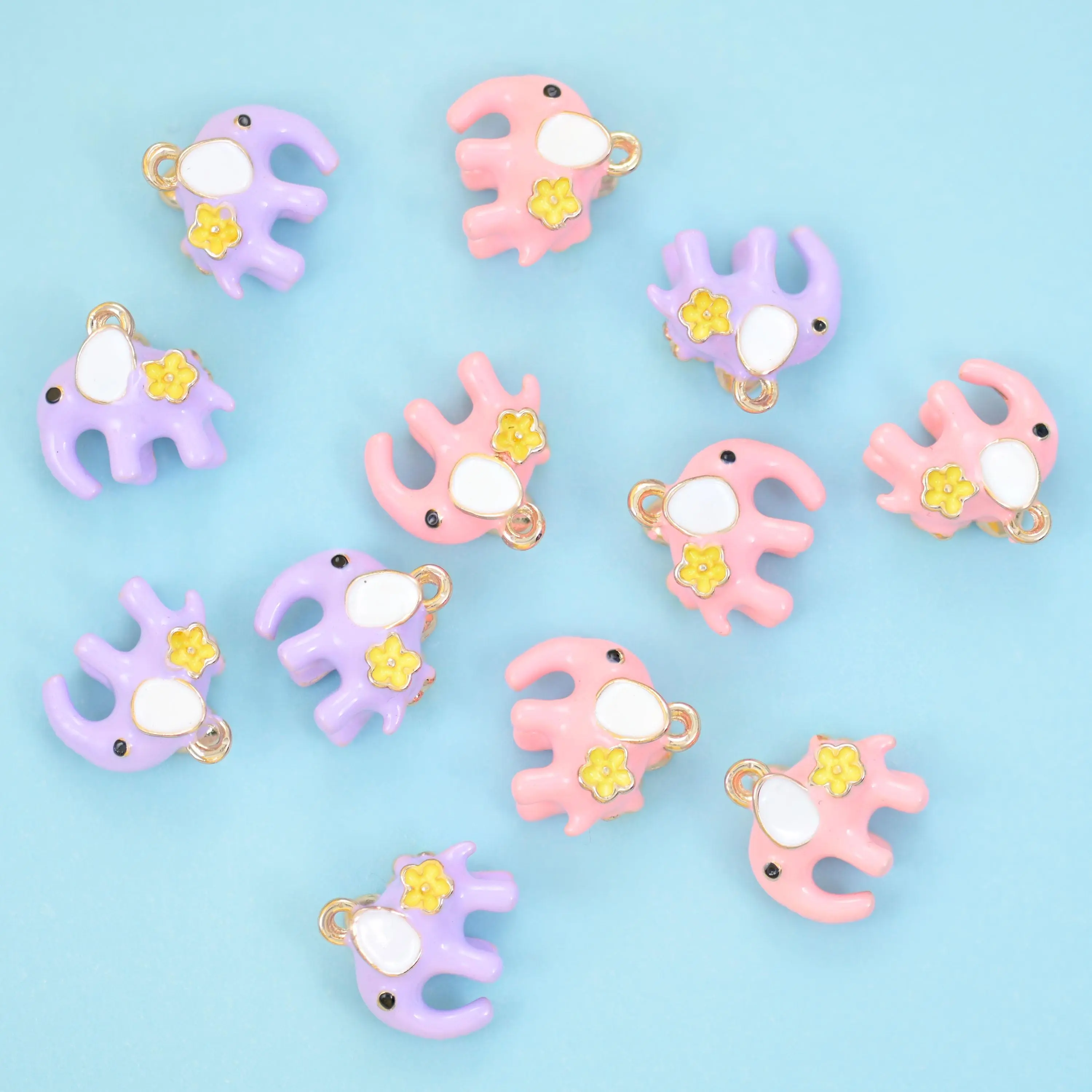 18K Gold Filled Enamel Elephant Charms for DIY Jewelry Making Supply