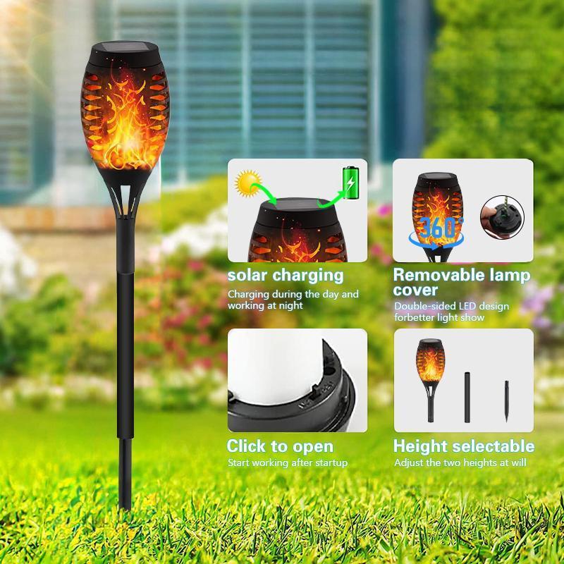 【BougeRV 20.5 inch Solar Powered Fire Flame Design Garden Light】4 Counts Outdoor Flame Effect Ground Plug Light, Lawn Lights, Outdoor Lights, Decorative Outdoor Atmosphere Light for Yard, Garden, Lawn