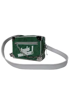 Pre-owned Louis Vuitton Canvas Crossbody Bags APre owned uthentic Green Monogram Mini Soft Trunk Bag with Silver Chain & White Strap Fall/Winter 2021 Collection DELV6