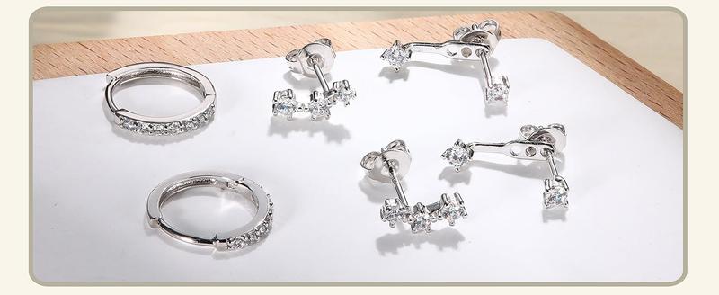 Fansilver 3 Pairs Stud Hoop Earrings Set for Women Teen Cartilage Earrings Stud Earring Huggie Earrings Set