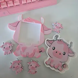 3D Printed Cute Pink Cow Desk Organizers Tray and Post-it Holder