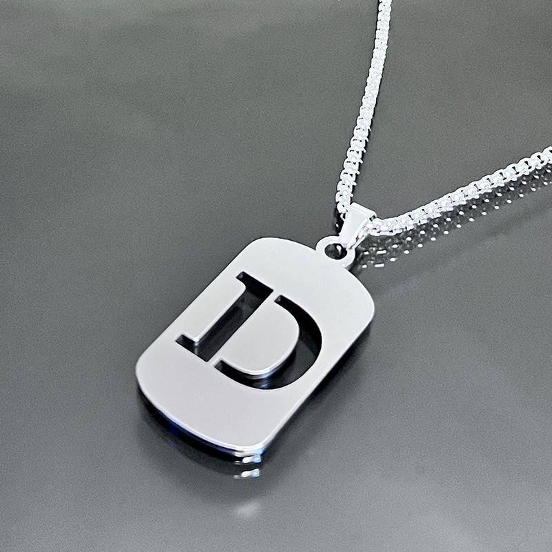 Cool Men's Jewelry Stainless Steel Initial Necklace for Men Hip Hop Geometric Pendant with A-Z Letter Pendant Chain for Friends Gifts Holiday Gifts