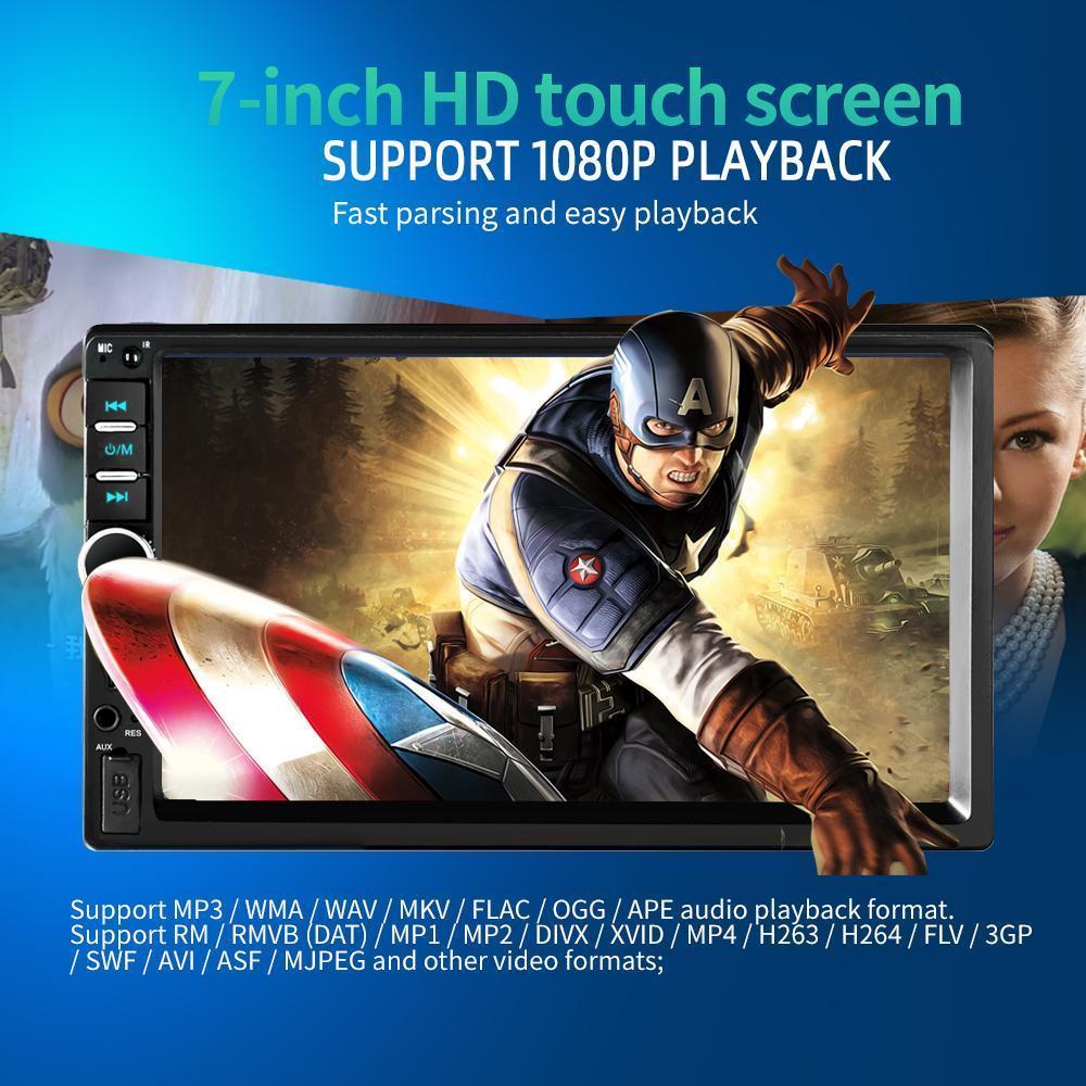 Dual Din Car Audio 7 Inch Touch Screen with Bluetooth Reversing Camera, USB, AUX, Auto Radio, MP5, MP4, MP3, MP3 Player, 12LED Rear Camera