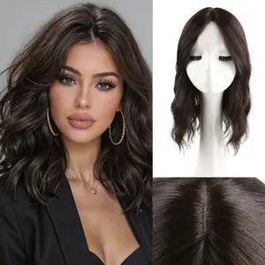 Auvzy 12 Inch Wavy Hair Topper 6''X6'' Base Wig For Ladies Synthetic Hair Pieces For Women With Bangs
