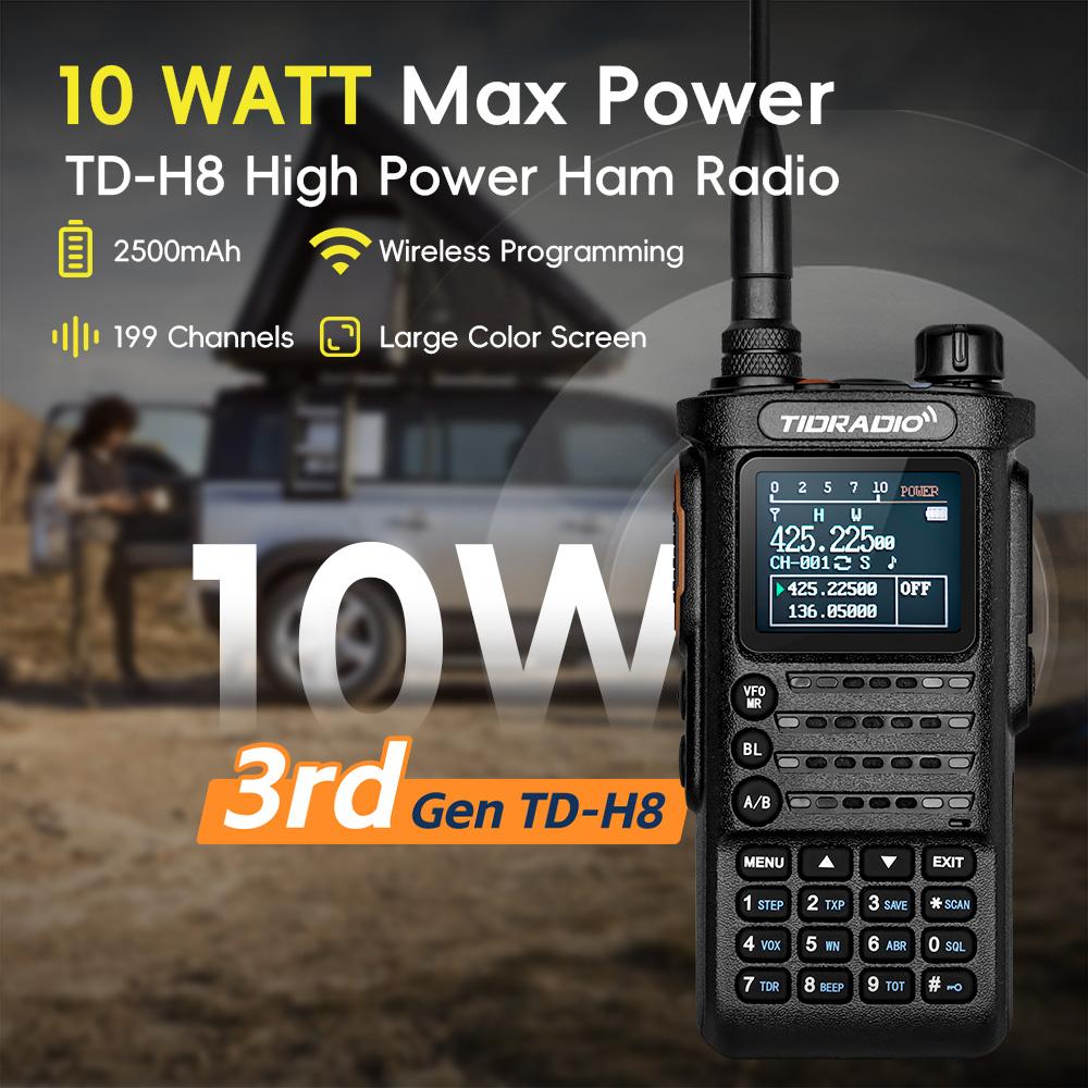 TIDRADIO 3rd Gen TD-H8 GMRS & Ham Radio 10Watt Long Range Walkie Talkie Performance Multi-band Handheld Two-Way Radio Built-in Bluetooth APP Wireless Programming
