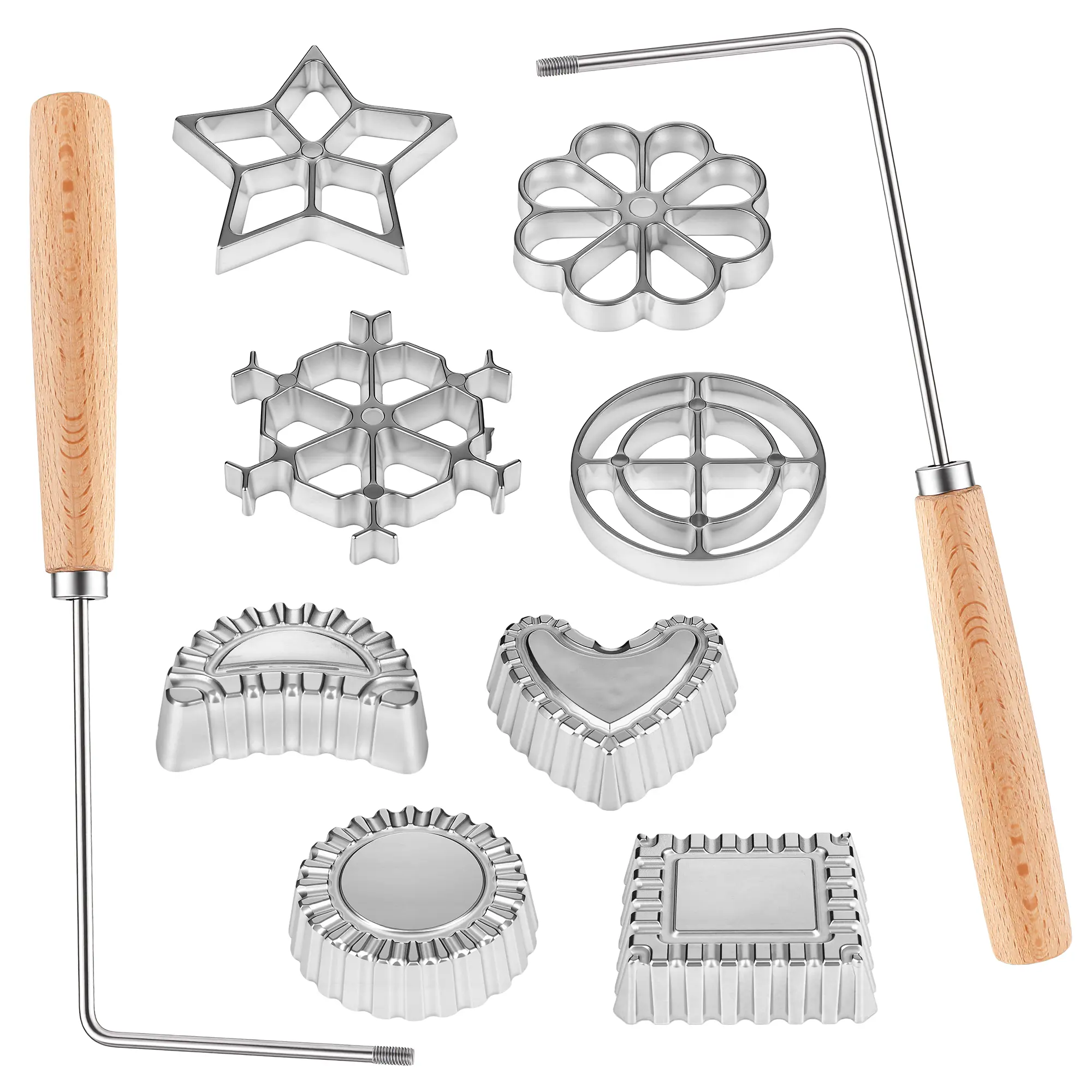 Foorey Home Bunuelos Mold with Handle Aluminum Cookie Maker 10 Pieces Rosette Maker Set for Valentine's Day, Easter, Mother's Day, Home Use.