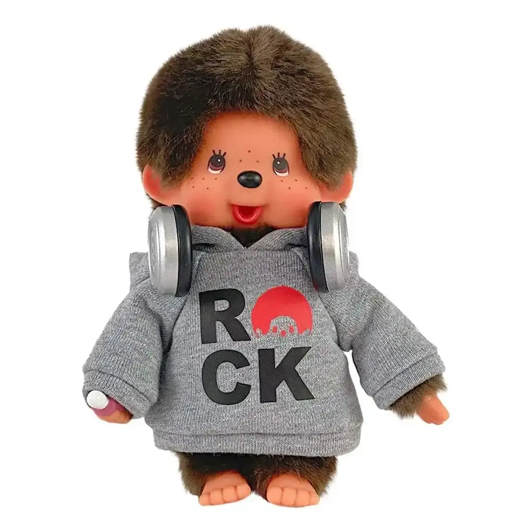 Monchhichi Pop Rockstar Hoodie-Look Stuffed Toy - Soft Collectible Doll, Ideal Gift for Kids Ages 3+, Above 12, Boys & Girls