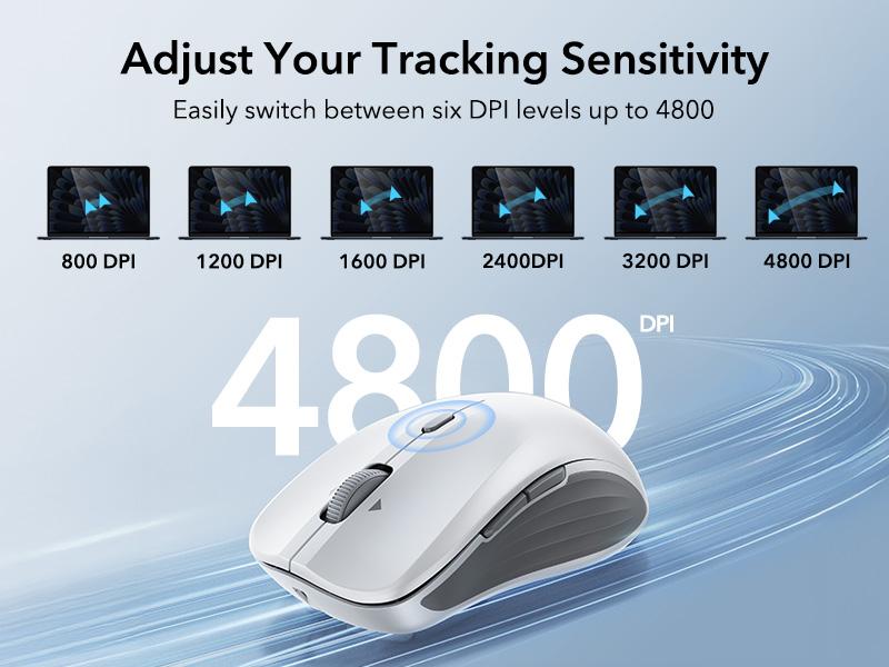 ESR MagMouse Wireless Bluetooth Mouse with Magnetic Base & Built-in Charging Cable - Lightweight, Rechargeable, Ergonomic Design, 6 DPI Levels, Silent Clicks, 2.4 GHz & Bluetooth 5.0 Dual Modes