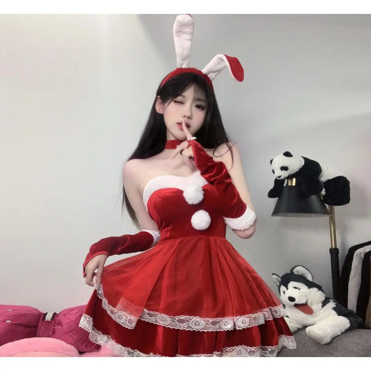 Women's Red Santa Claus Cosplay Dress Costume with Cloak, Rope & Accessories for Christmas Party, Club Events (Toys & Hobbies Specialty DIY Supplies)