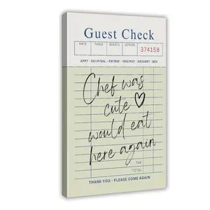 Guest Check Poster, Guest Check Wall Art, Chef Was Cute Would Eat Here Again Canvas Print, Vintage Checks Wall Decor For Restaurant And Kitchen