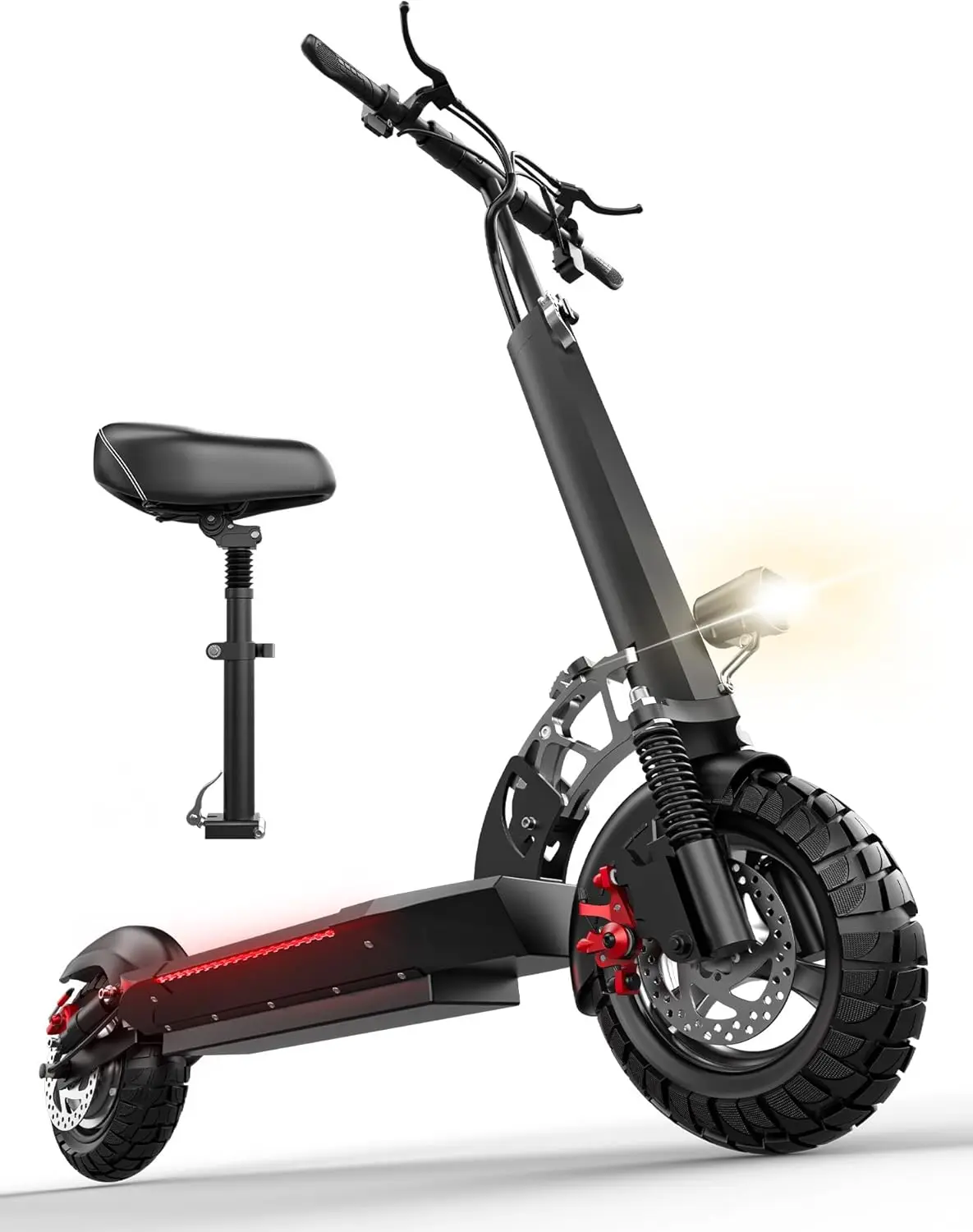 Adult Foldable Electric Scooter with Seat, 1500W Peak Motor, 48V 13AH Battery, 45-Mile Range, 25Mph Speed, 300+ lbs Load Capacity, Dual Disc Brake, 10" Off-Road Tires, All Terrain Riding, LCD Display Easy Control, Safer Bright Light, Scooter For Adults, 2