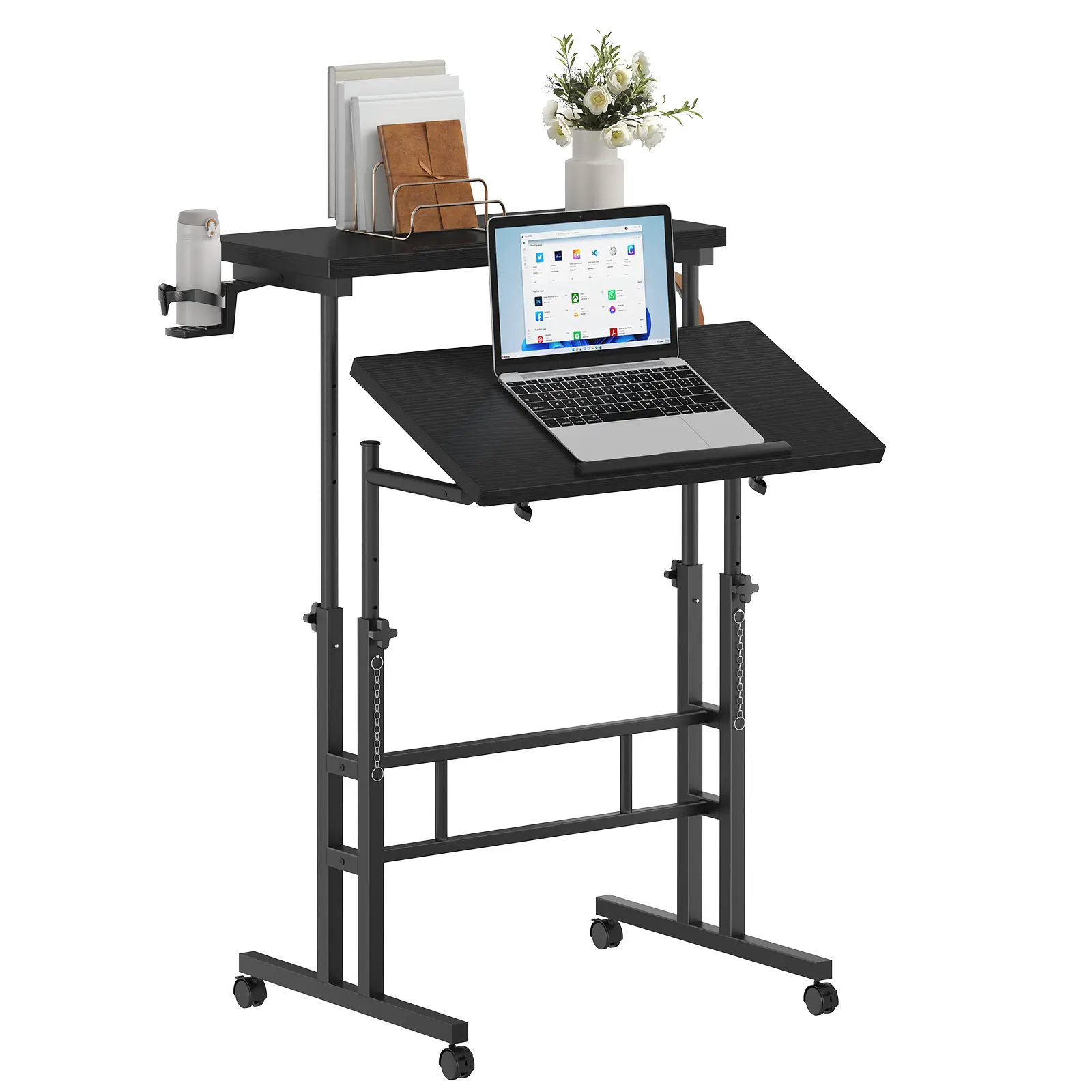 Sweetcrispy Modern Split-Top Manual Height-Adjustable Standing Desk, Moveable Wheel Workstation, Mobile Laptop Office Table, Furniture for Small Spaces, Desk for Bedroom, Moveable Wheel Desks & Workstations