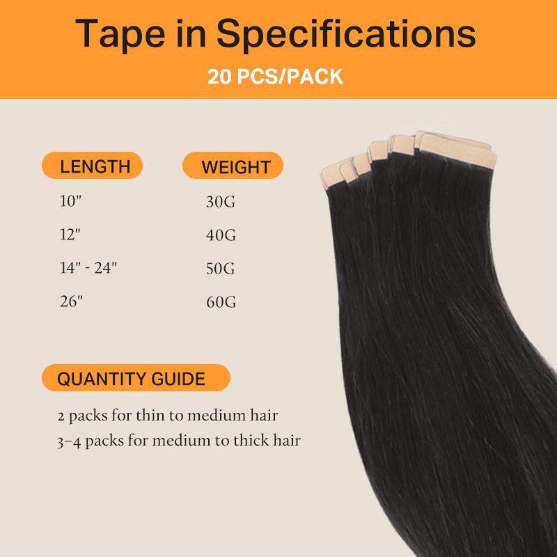 Doores Tape in  Remy Human Hair Extensions Natural Straight 14-24" Length for Everyday Use SpringStatements