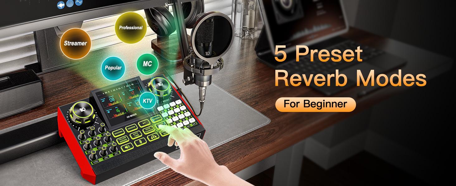Tenlamp G9 Series Live Streaming Sound Card with Voice Changer, Dual-Level Noise Reduction & Built-in 2000mAh Battery Mixer for Live Streaming, Singing & Video Production (Optional Microphone Kit)